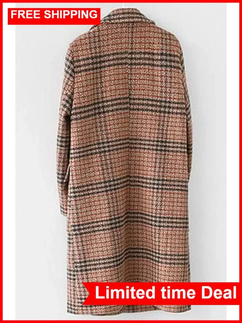 Wool Blend Long Trench Coat Double Breasted Notched Collar